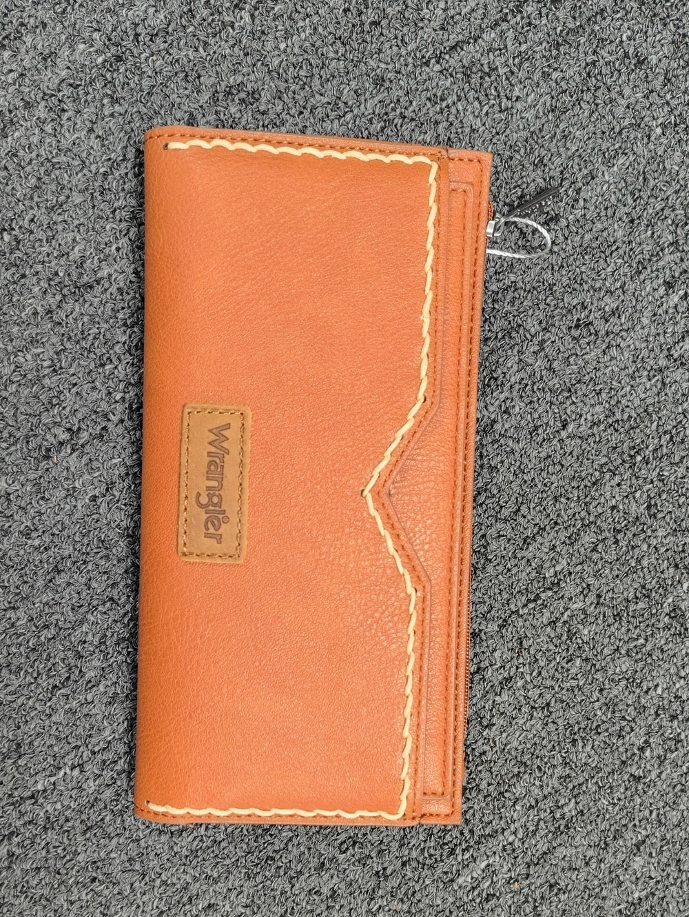 Wrangler Tan-Orange Leather Zip Wallet with Contrast Stitching